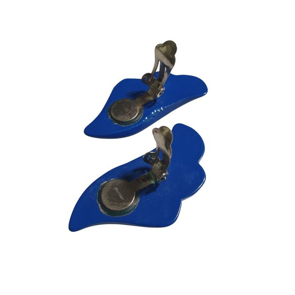 Blue Vintage Wing Shaped Clip On Earrings Modern Retro Style Statement Jewelry - Picture 4 of 4
